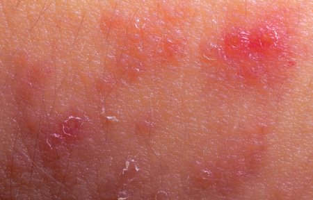 Red and flaky looking skin.